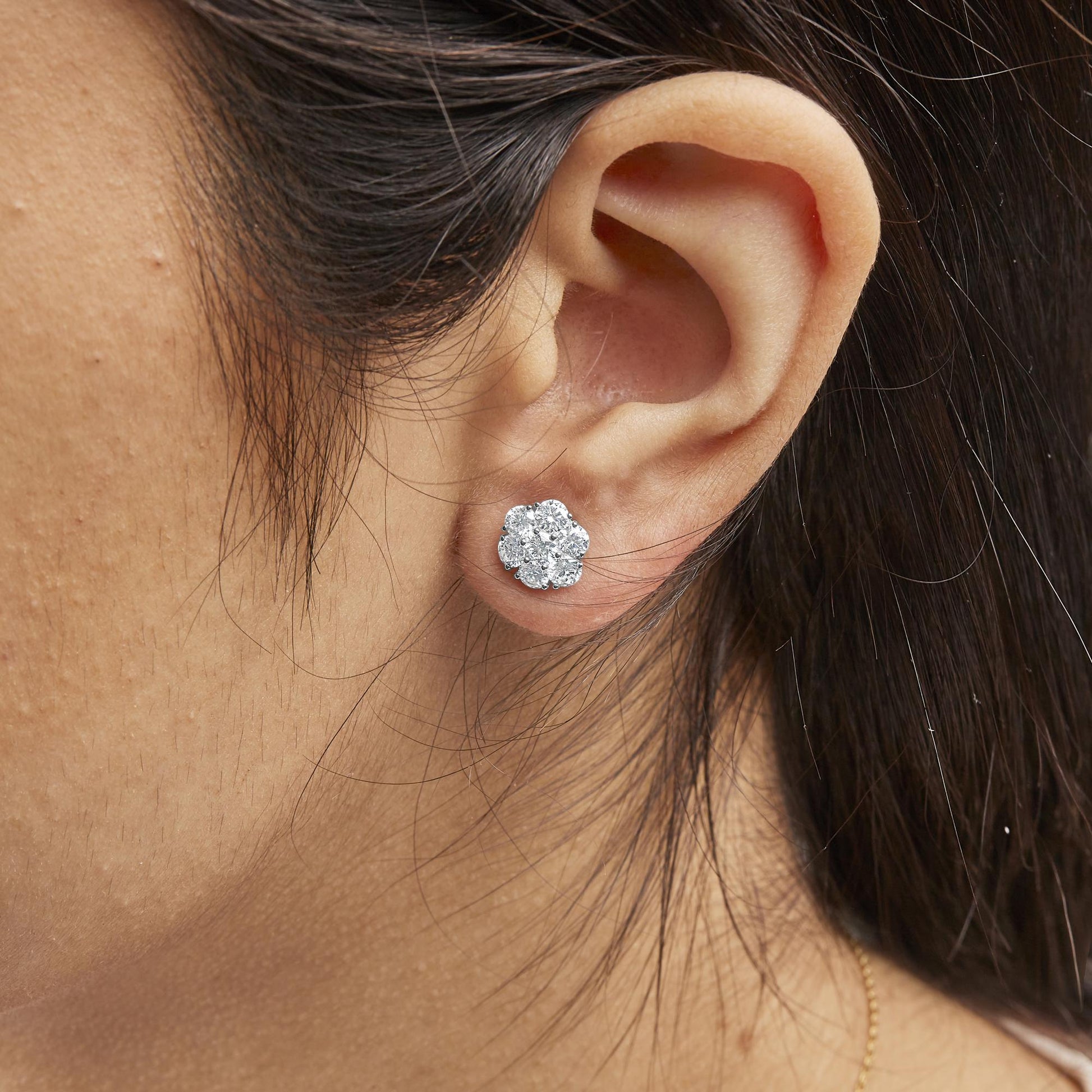 14K White Gold 1 3/4 Cttw Lab Grown Diamond Floral Cluster Composite Stud Earrings (G-H Color, VS2-SI1 Clarity)-3