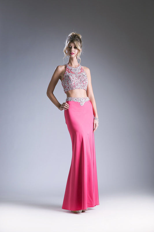 Two-piece dress with a high neckline and a sheath skirt-0