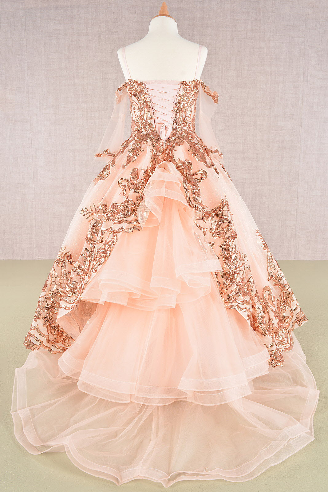 Glitter Sequin Embellished Mesh Kids Dress with Separate Mesh 3/4 Sleeves-1