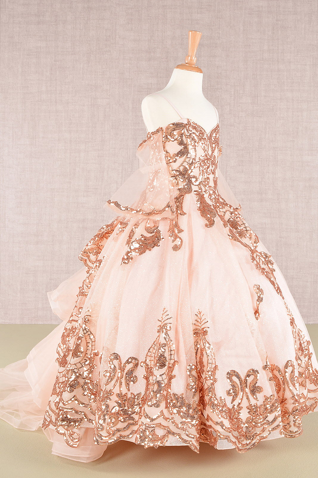 Glitter Sequin Embellished Mesh Kids Dress with Separate Mesh 3/4 Sleeves-2