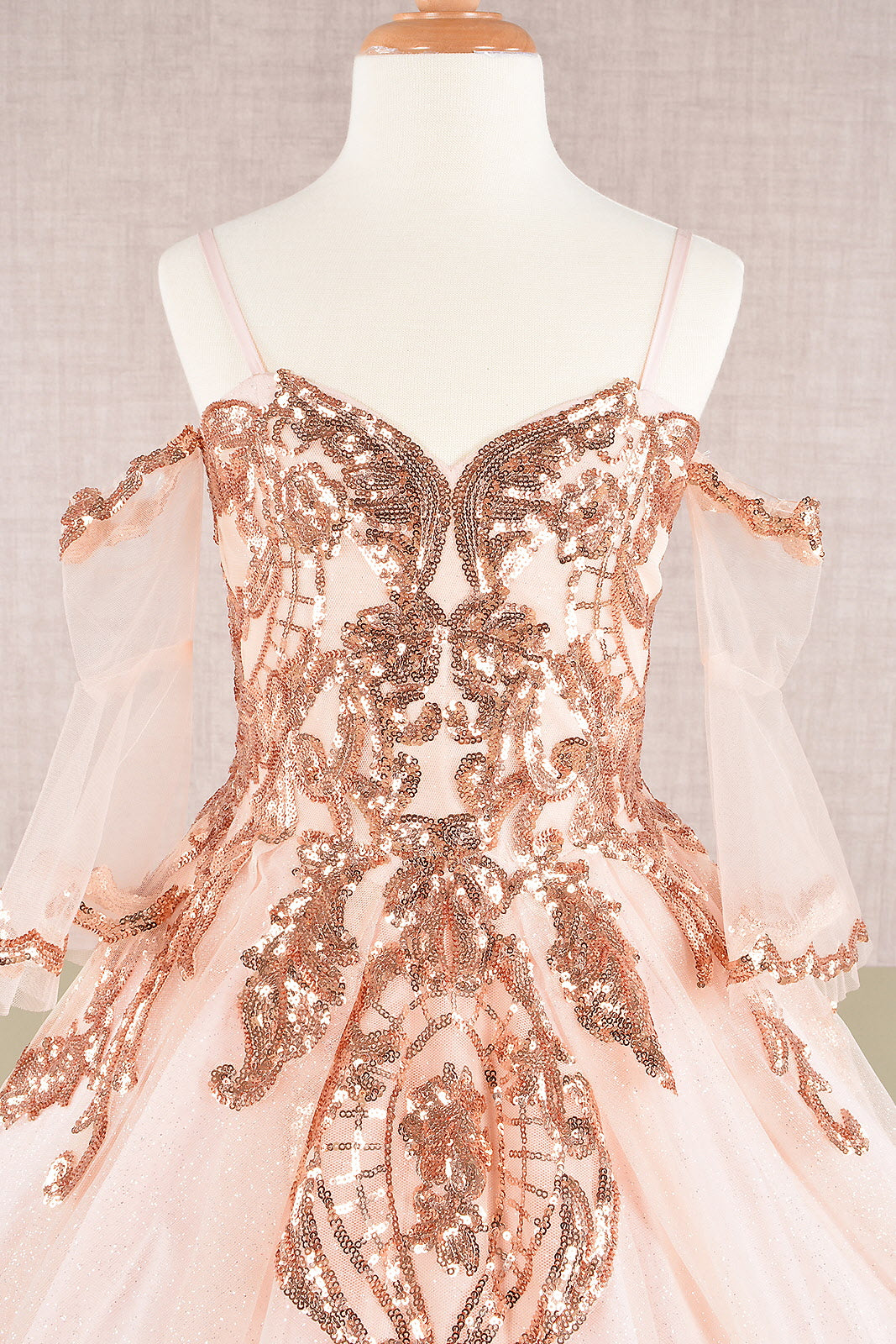 Glitter Sequin Embellished Mesh Kids Dress with Separate Mesh 3/4 Sleeves-3