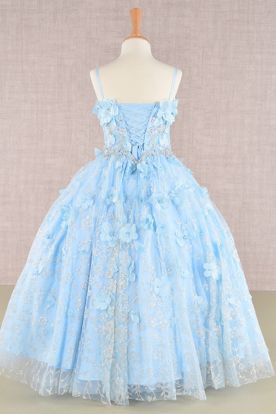 3D Flower Applique Jewel Mesh Kids Dress with Long Mesh Cloak-3