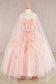 3D Flower Applique Jewel Mesh Kids Dress with Long Mesh Cloak-5