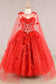 3D Flower Applique Jewel Mesh Kids Dress with Long Mesh Cloak-7