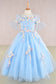 3D Floral Applique Mesh Kids Dress with Long Back Hem-0