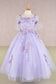 3D Floral Applique Mesh Kids Dress with Long Back Hem-5