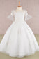 3D Floral Applique Mesh Kids Dress with Long Back Hem-6