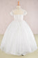 Floral Lace Embellished Bodice Short Sleeve Mesh Kids Dress with Cut-Out Back-1