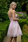 Sheer Bodice Glitter Print Embellished Spaghetti Strap Homecoming Dress-3