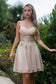 Sheer Bodice Glitter Print Embellished Spaghetti Strap Homecoming Dress-4