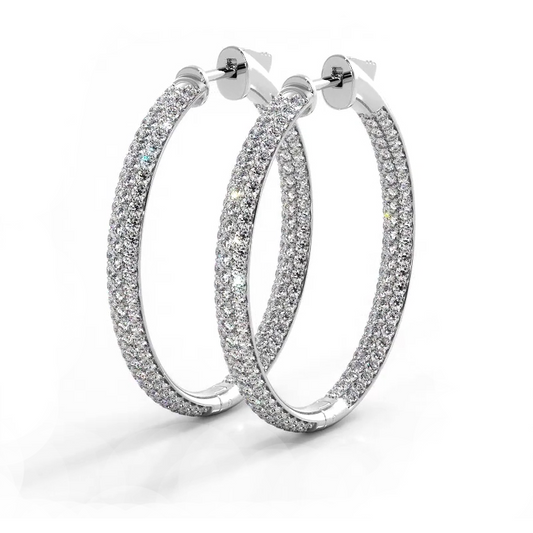 2.5 CTW Lab-Created Moissanite Triple Row Hoop Earrings in 14K Gold Over Sterling with Vault Lock Clasp-0