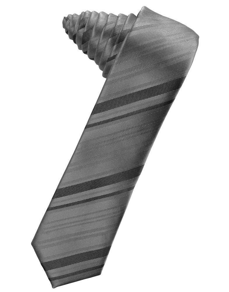 Striped Satin Skinny Necktie Self Tie-10