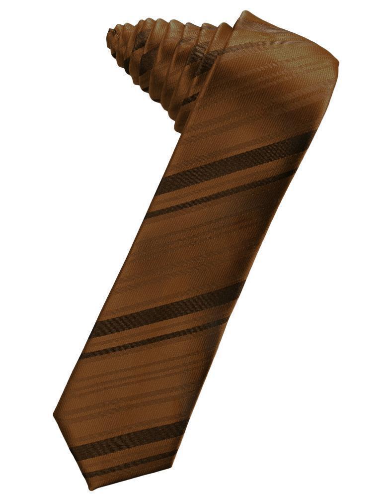 Striped Satin Skinny Necktie Self Tie-13