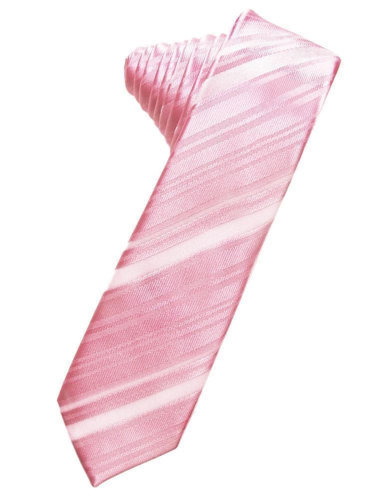 Striped Satin Skinny Necktie Self Tie-15