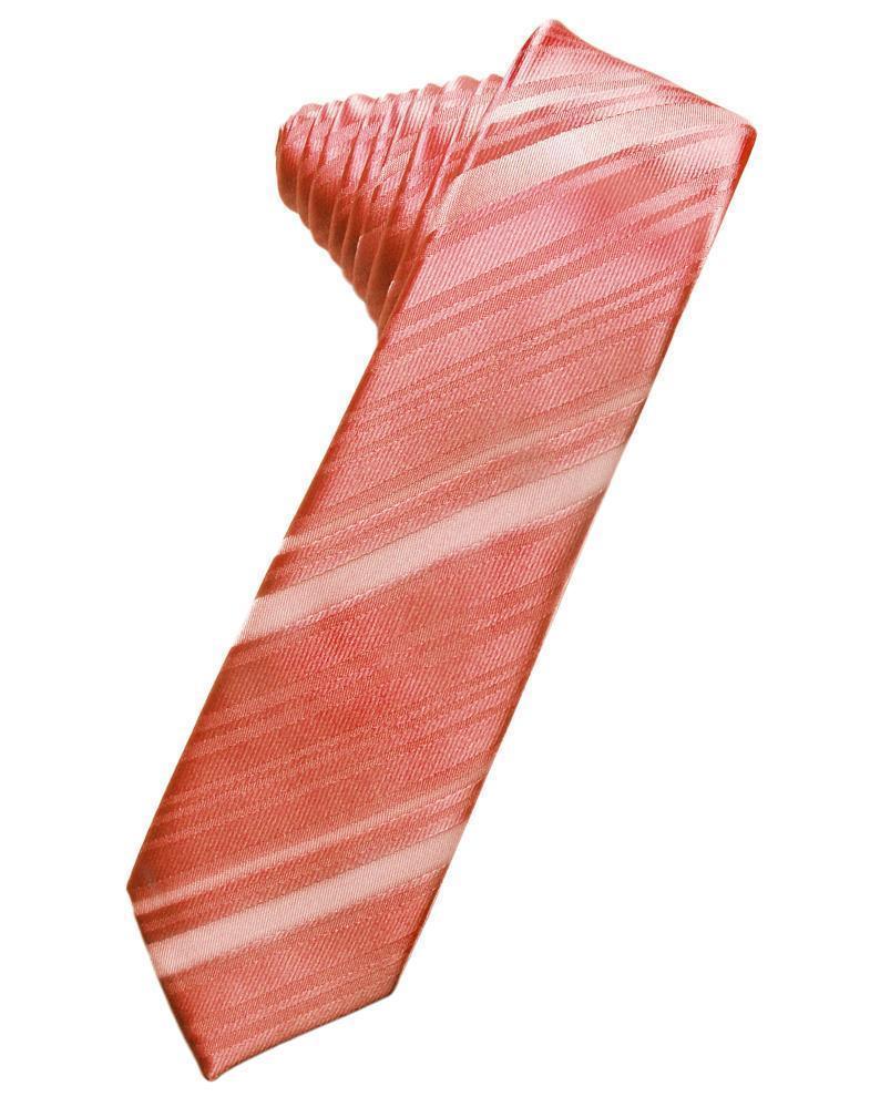 Striped Satin Skinny Necktie Self Tie-21