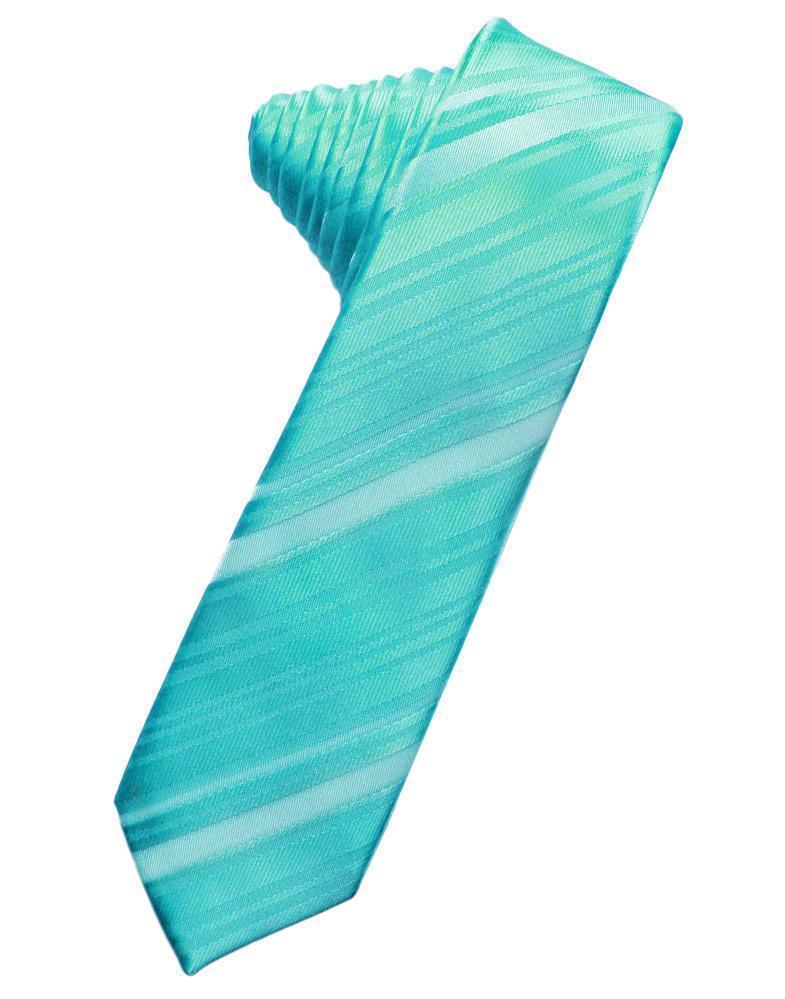 Striped Satin Skinny Necktie Self Tie-48