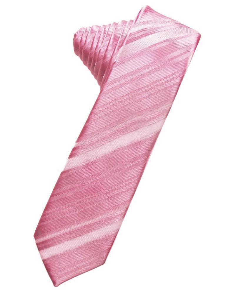 Striped Satin Skinny Necktie Self Tie-50