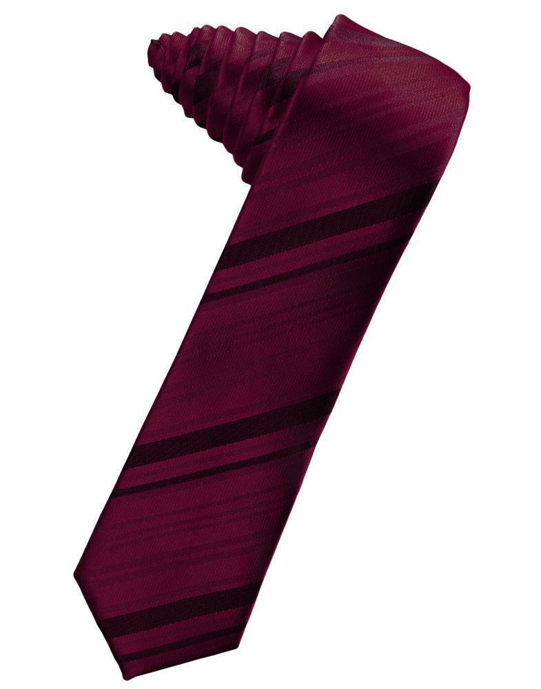 Striped Satin Skinny Necktie Self Tie-63
