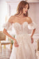 Romantic A-Line Bridal Gown wit Detachable Puff Sleeves.-2
