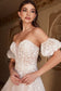 Romantic A-Line Bridal Gown wit Detachable Puff Sleeves.-4