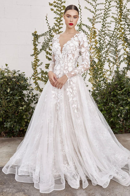 Yvaine 3D Floral Long Slv Wedding Gown For Curve-0