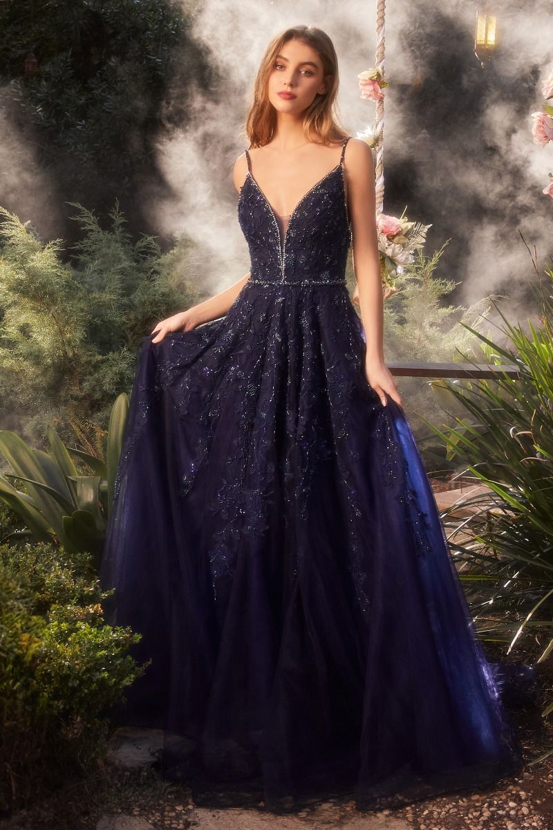 Navy Lace Ball Gown-0