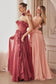 Strapless Chiffon Ruffle A-line Sheer Bodice Long Prom & Bridesmaid Dress CDA1341-0