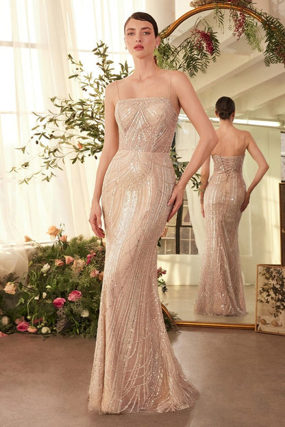 Champagne Art Deco Beaded Gown & Cape-0