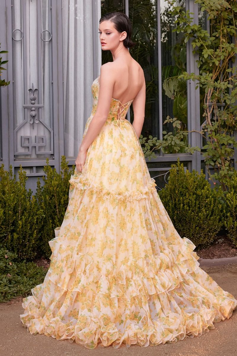 STRAPLESS FLORAL PRINTED BALL GOWN CDA1430-1