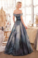 PRINT OFF THE SHOULDER SATIN BALL GOWN CDA1431-1