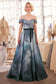 PRINT OFF THE SHOULDER SATIN BALL GOWN CDA1431-0