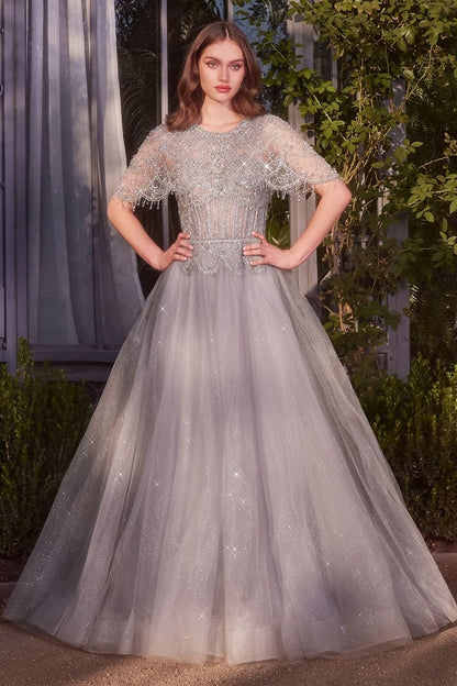 Capelet Crystal Bead Gown-3