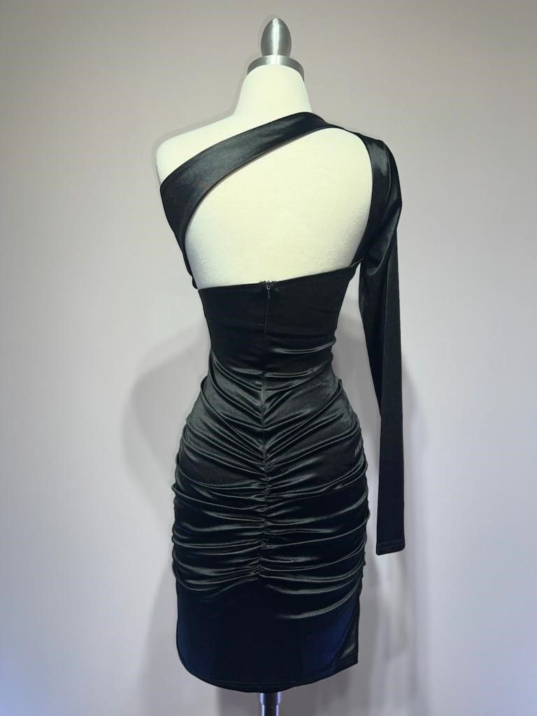 One Shoulder Satin Dress-3