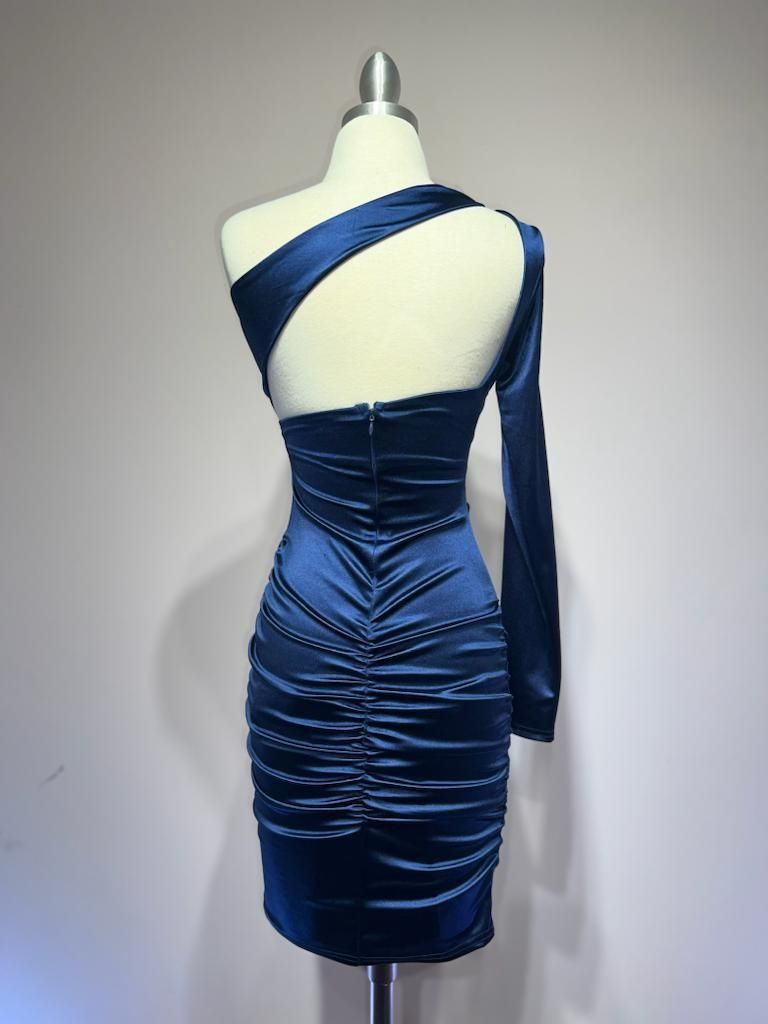 One Shoulder Satin Dress-5