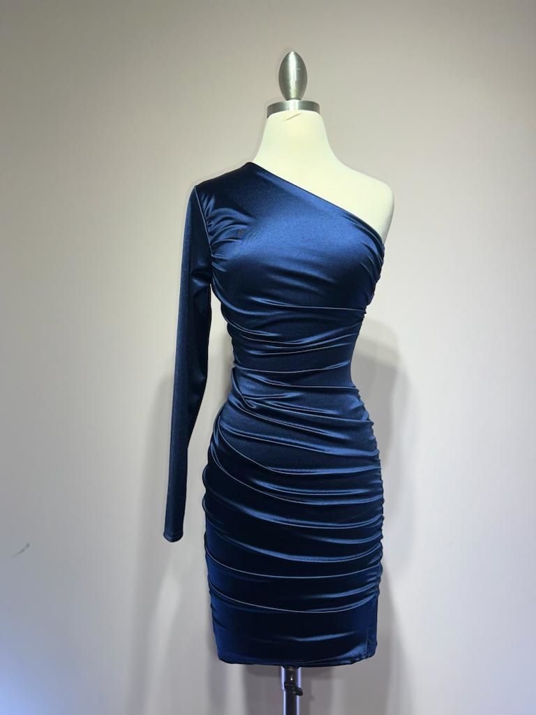 One Shoulder Satin Dress-4