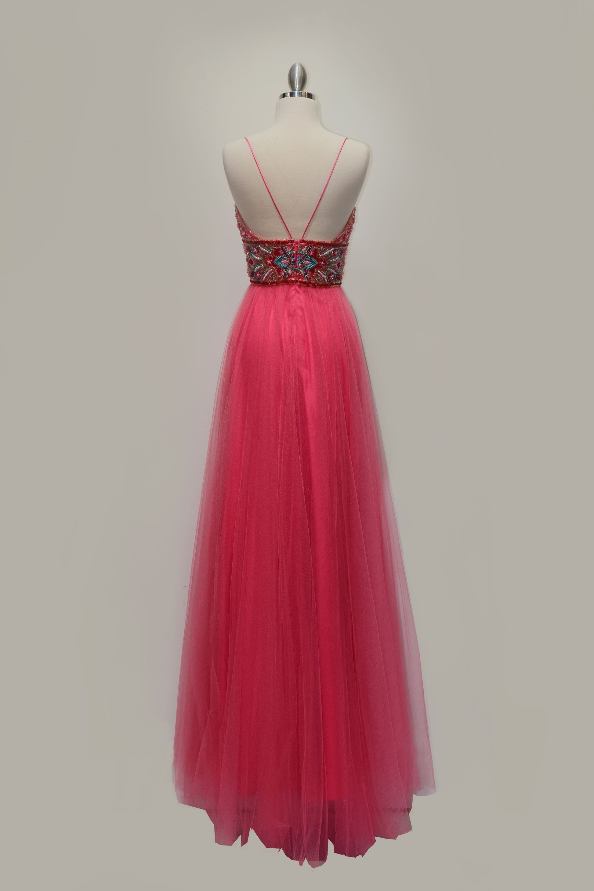 A-line spaghetti strap beaded dress-1