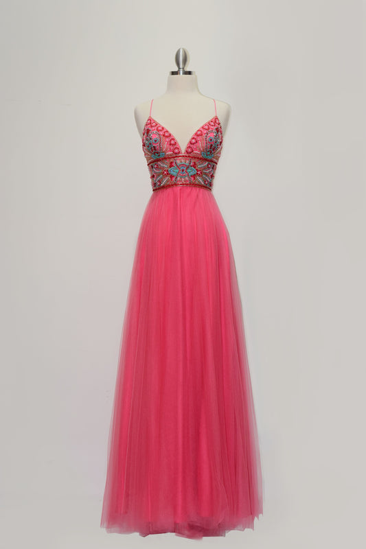 A-line spaghetti strap beaded dress-0