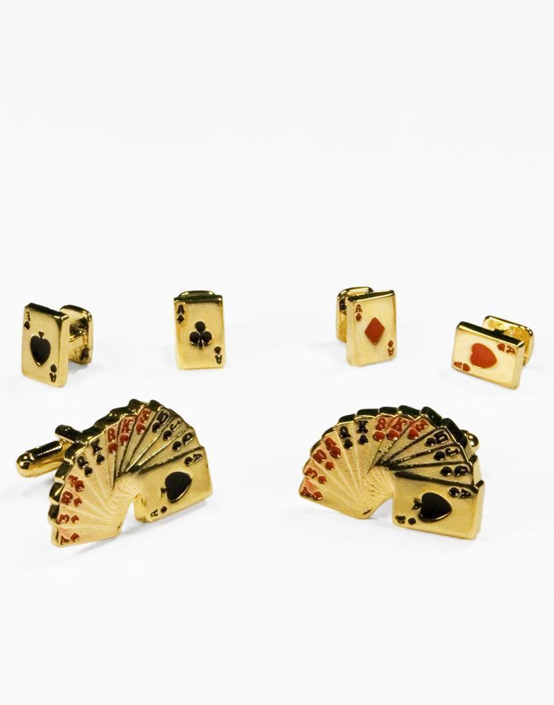 Casino Cards Gold Studs and Cufflinks Set-0