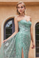Strapless Glitter Mermaid Side Slit Tulle Skirt Long Prom Dress CDCB129-2
