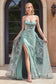Strapless Glitter Mermaid Side Slit Tulle Skirt Long Prom Dress CDCB129-1