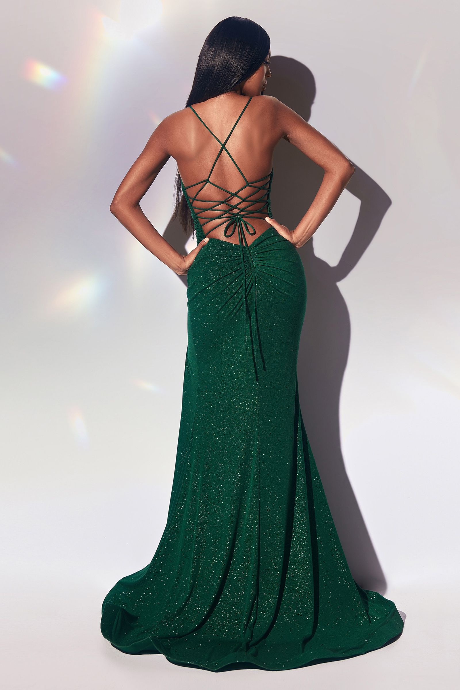 Sparkly Stretch Fitted Lace Up Gown-3