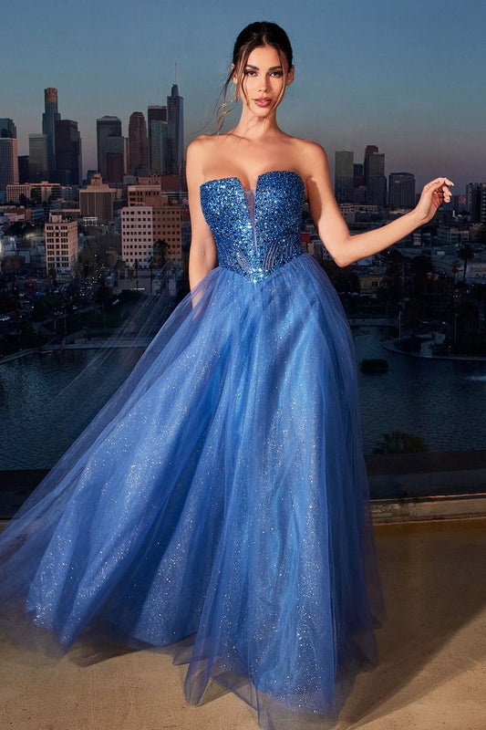 Royal Blue, Lilac, Champagne & Slate Blue Strapless Glitter Ball Gown | Sweetheart Tulle Formal Dress CDCD0217-0