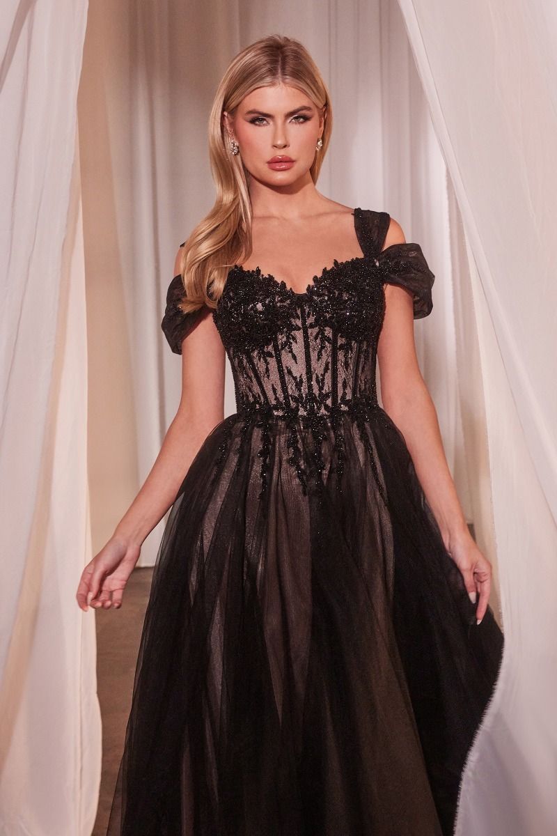 BLACK OFF THE SHOULER BALL GOWN CDCD0237-2