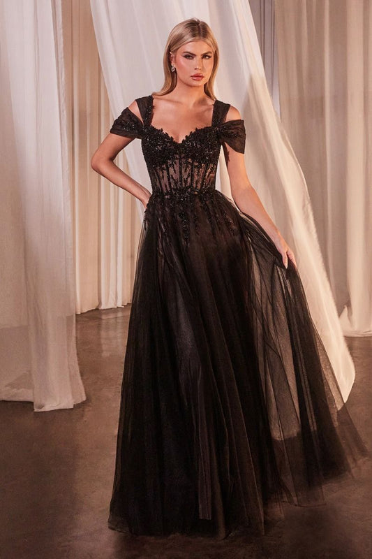 Black Off The Shoulder Ball Gown-0