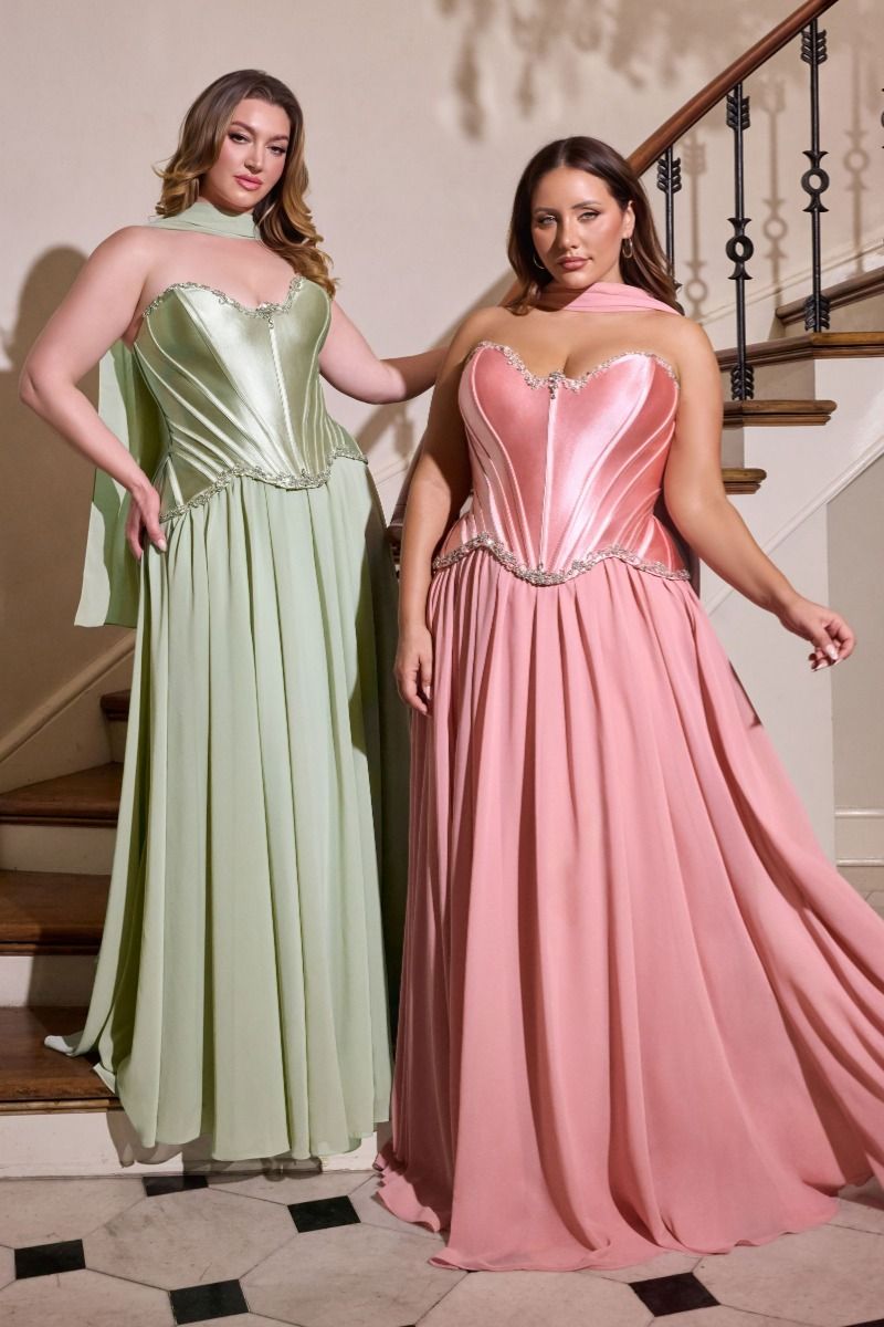 Ball Gown Strapless Sweetheart Neckline Satin Corset Crystal Bodice Chiffon Skirt-3