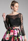 Beaded long sleeve lace crop top. TOP ONLY-0