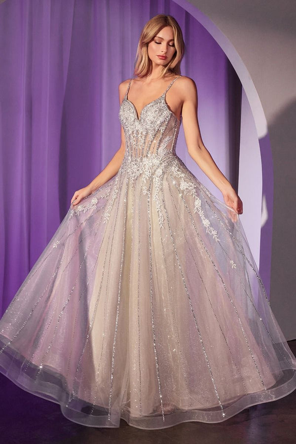 Dazzling Rhinestones Embellished Graduation Gown w/ Corset Bodice & A-Line Cut CD786-0