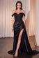 Dazzling Beads Embellished Sheath Gals Satin Dress w/ Side Drape & Sexy Leg Slit CD803-2