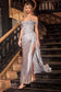 Dazzling Beads Embellished Sheath Gals Satin Dress w/ Side Drape & Sexy Leg Slit CD803-5