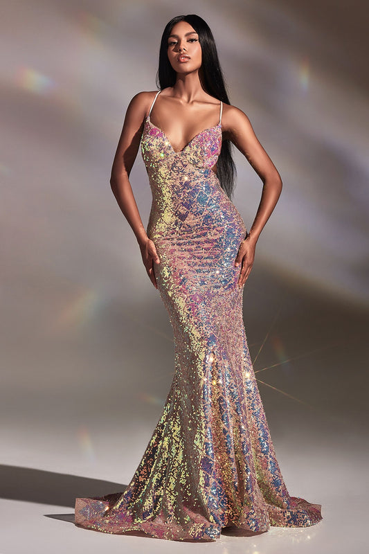 Fitted Irridecent Sequin Gown-0